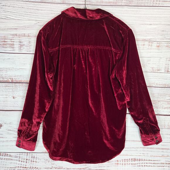 Anthropologie Pilcro Hadley Crushed Red Velvet Button Shirt XS Top Soft Warm NWT - Picture 2 of 14